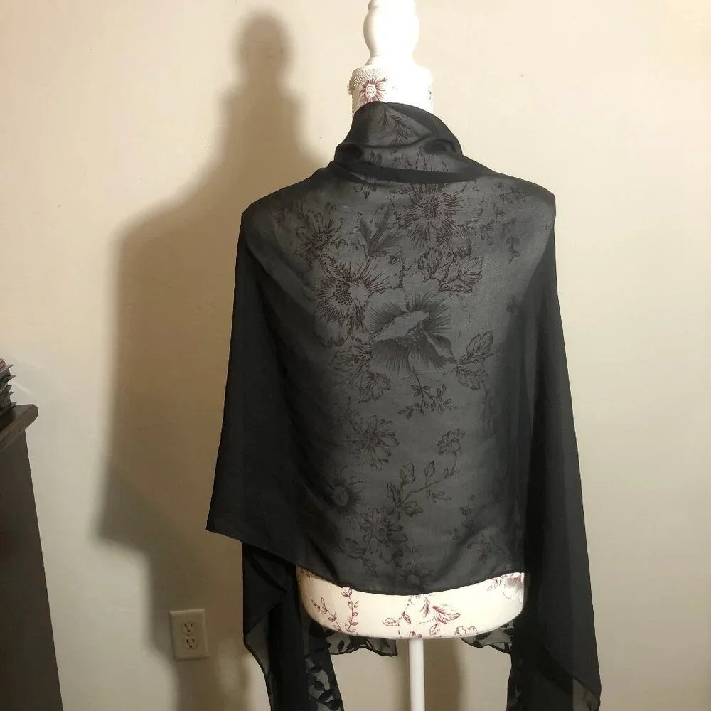 Elegant Black & Navy Sheer Floral Scarf | Lightweight & Versatile